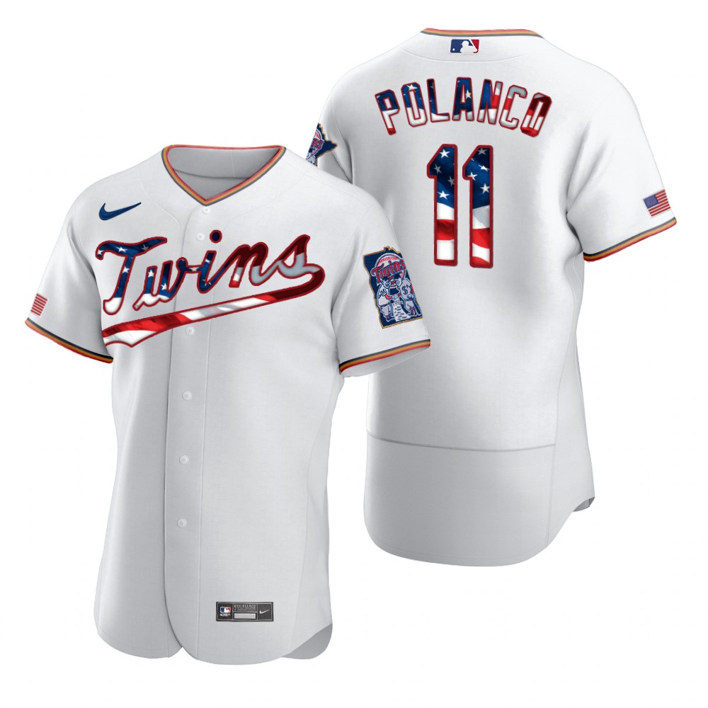Cheap Minnesota Twins 11 Jorge Polanco Men Nike White Fluttering USA Flag Limited Edition Authentic MLB Jersey